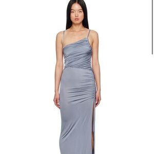 Bec & Bridge Blue Gray Asymmetrical Ruched Bodycon Dress